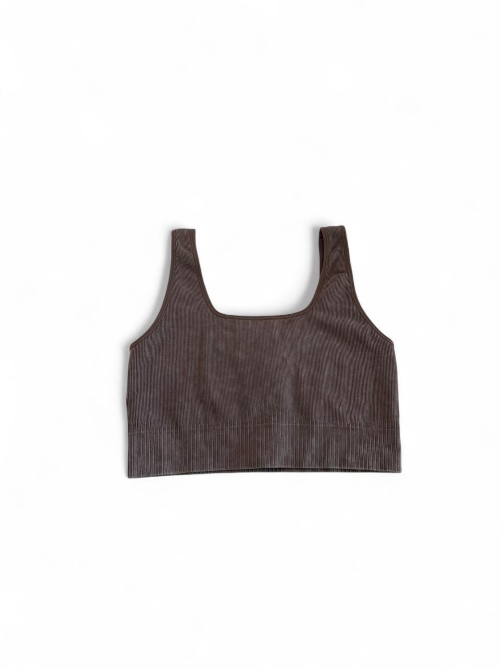 JoyLab Brown Seamless Ribbed Square Neck Crop Tank Sports Bra